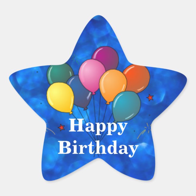 "Happy Birthday," Celebration Balloons Star Sticker (Front)