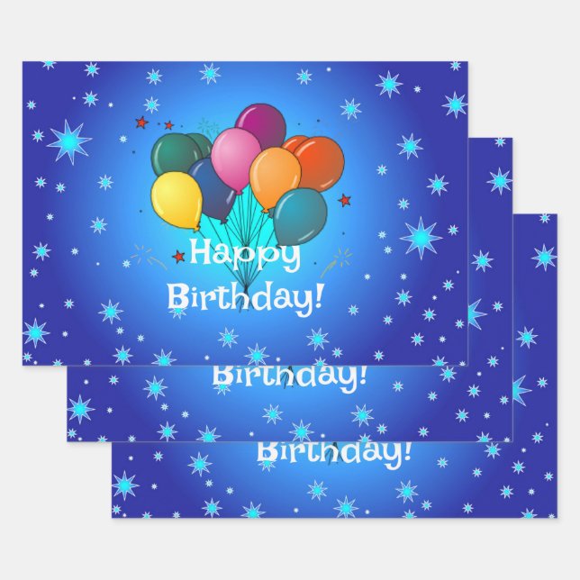 Happy Birthday Celebration Balloons Wrapping Paper Sheet (Set)