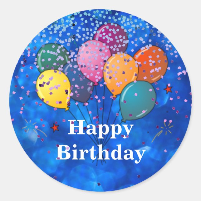 "Happy Birthday," Celebration Confetti Classic Round Sticker (Front)
