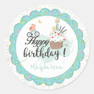 Happy Birthday Celebration Party Cute Cupcake  Classic Round Sticker