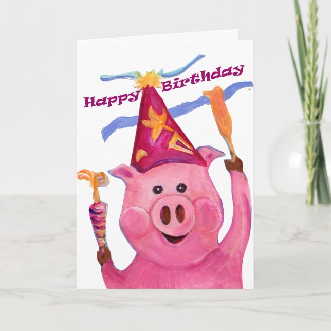 Happy Birthday Celebration Pig Card (Front)
