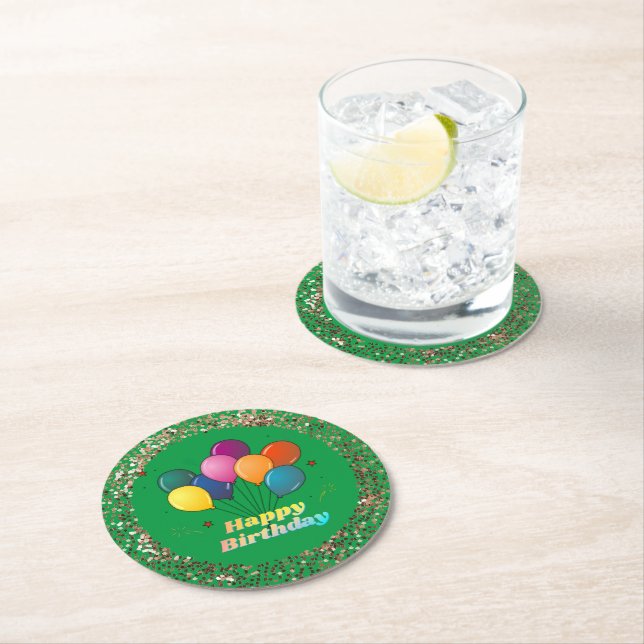 Happy Birthday Celebration Round Paper Coaster (Insitu)