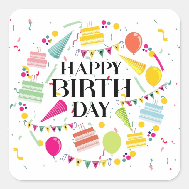 Happy Birthday Celebrations Square Sticker  (Front)