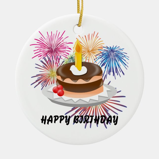 Happy Birthday Ceramic Tree Decoration (Front)
