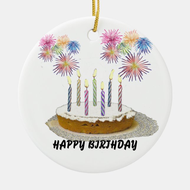 Happy Birthday Ceramic Tree Decoration (Front)