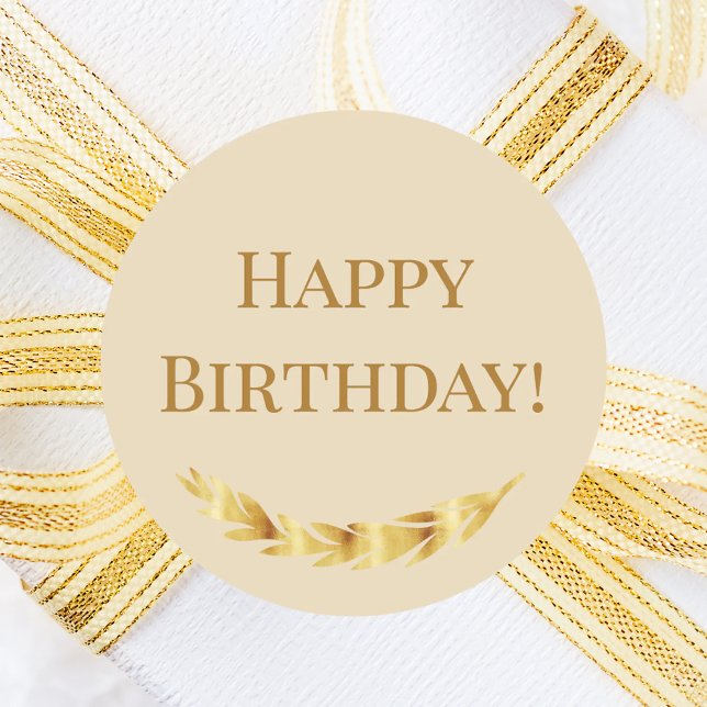 Happy Birthday champagne gold Classic Round Sticker (Creator Uploaded)