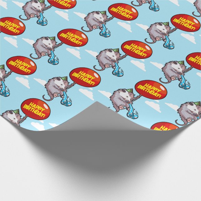 Happy Birthday! Change The Text Opossum Balloon Wrapping Paper (Corner)