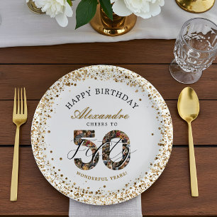 Happy Birthday Cheers To 50 Years Photo Collage Paper Plate