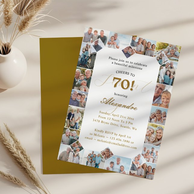 Happy Birthday Cheers To 70 Years Photo Collage Invitation (Happy Birthday Cheers To 70 Years Photo Collage Invitation)