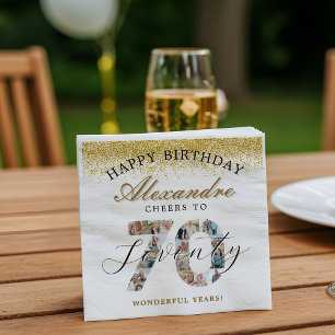  Happy Birthday Cheers To 70 Years Photo Collage Napkin
