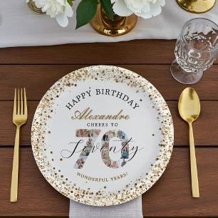 Happy Birthday Cheers To 70 Years Photo Collage Paper Plate