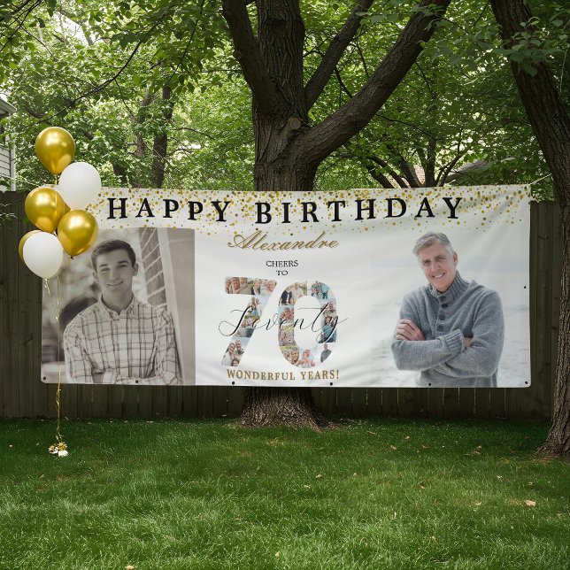 Happy Birthday Cheers To 70 Years Photo Then & Now Banner (anniversary card)