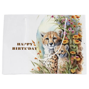 Happy Birthday Cheetah Baby and Mum  Large Gift Bag