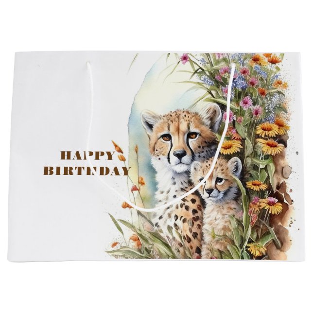 Happy Birthday Cheetah Baby and Mum  Large Gift Bag (Front)