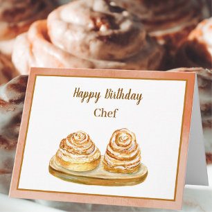 Happy Birthday Chef Watercolor Cinnamon Buns Card