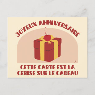 Happy birthday, cherry card on gift