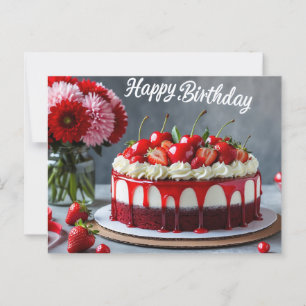 Happy Birthday Cherry Strawberry Cake Postcard