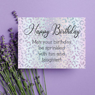 happy birthday chic calligraphy leopard purple postcard