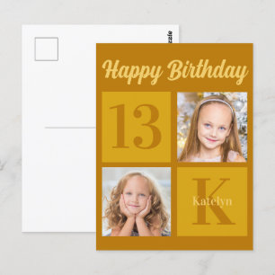 Happy Birthday Chic Gold 2 Photo Personalised Postcard