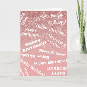 Happy Birthday Chic Rose Gold Glitter Pink Card