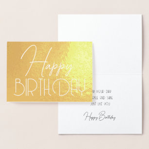 Happy Birthday Chic Script Minimalist Glam Foil Card