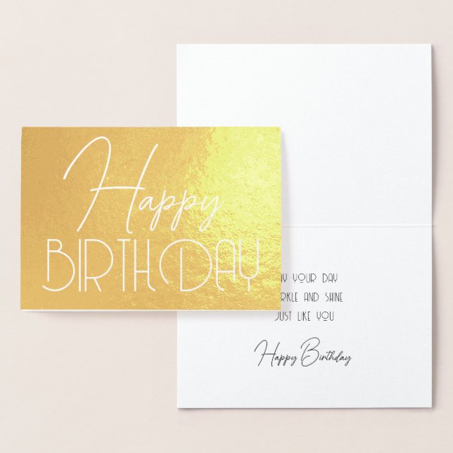 Happy Birthday Chic Script Minimalist Glam Foil Card (Display)