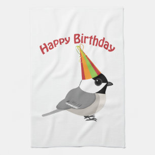 Happy Birthday Chickadee Tea Towel