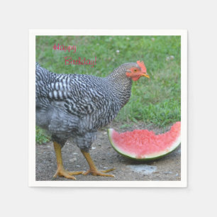 Happy Birthday Chicken Loves Watermelon Napkin