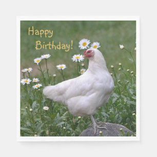 Happy Birthday Chicken With Daisies Napkin