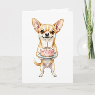 Happy Birthday Chihuahua Mum Cute Dog Holding Cake Card