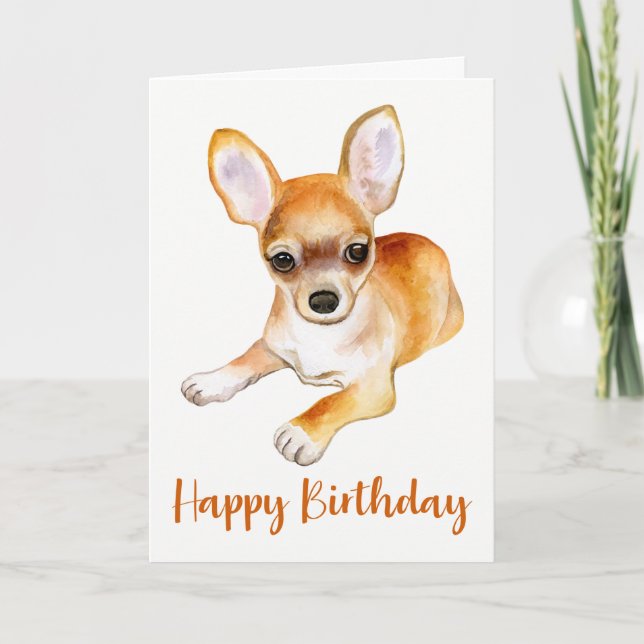 Happy Birthday Chihuahua Puppy Dog Watercolor Card (Front)