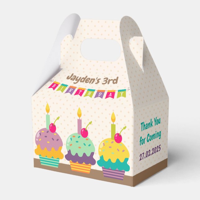 Happy Birthday Children Colourful Cupcakes Bunting Favour Box (Front Side)
