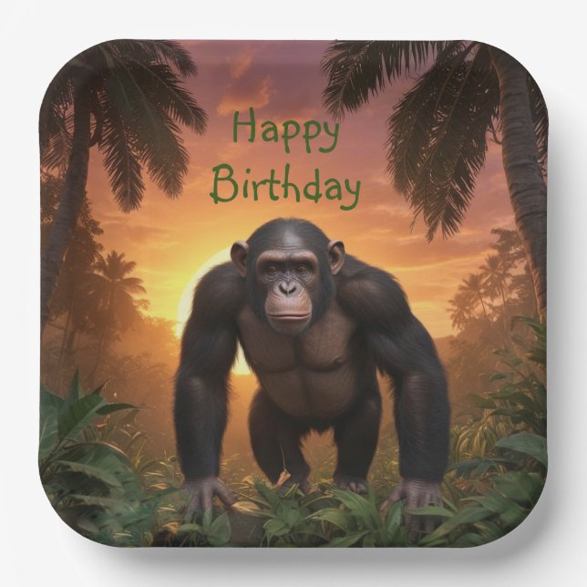 Happy Birthday Chimp Paper Plate (Front)
