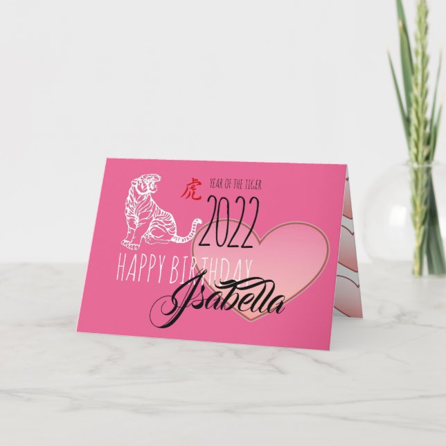 Happy Birthday Chinese ZodiacTiger Girl GC Holiday Card (Front)