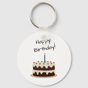 Happy Birthday Chocolate and Vanilla Cake Key Ring