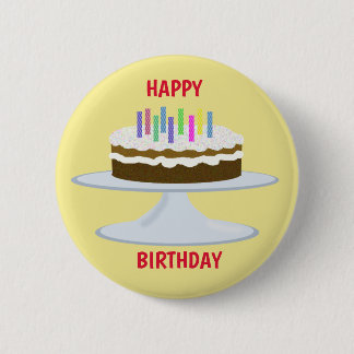 Happy birthday chocolate cake and candles 6 cm round badge