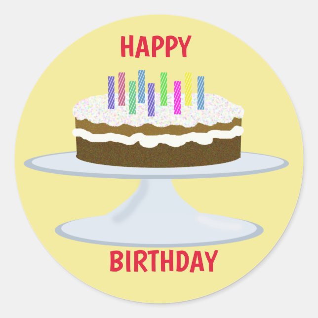 Happy Birthday chocolate cake and candles Classic Round Sticker (Front)