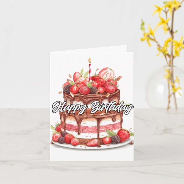 Happy Birthday Chocolate Cake Design Card (Yellow Flower)