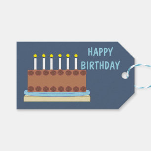  Happy Birthday Chocolate Cake in Blue-Grey Gift Tags