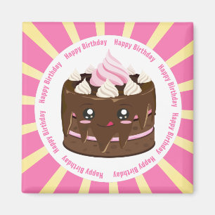 Happy birthday chocolate kawaii cake magnet