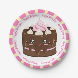 Happy birthday chocolate  kawaii cake paper plate