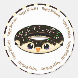 Happy birthday chocolate  kawaii doughnut classic round sticker