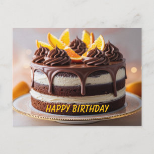 Happy Birthday Chocolate Orange Fruit Cake Postcard