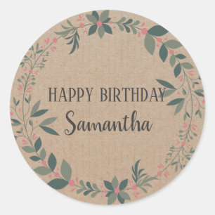 Happy Birthday Christmas Floral Wreath Craft Clas Classic Round Sticker