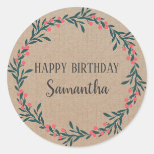 Happy Birthday Christmas Floral Wreath Craft  Clas Classic Round Sticker