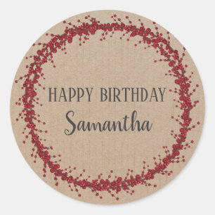 Happy Birthday Christmas Floral Wreath Craft Class Classic Round Sticker