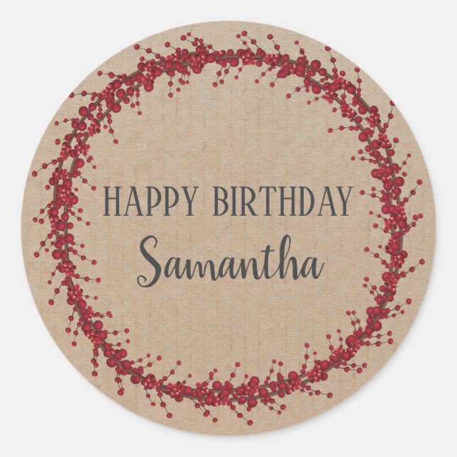 Happy Birthday Christmas Floral Wreath Craft Class Classic Round Sticker (Front)