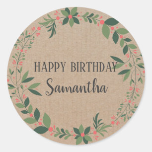 Happy Birthday Christmas Floral Wreath Craft Classic Round Sticker