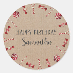 Happy Birthday Christmas Floral Wreath Craft Classic Round Sticker