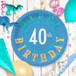 Happy Birthday Circle of Stars Blue ID527 Paper Plate<br><div class="desc">A versatile and eye-catching paper plate design that features the circular text 'Happy Birthday' in turquoise and yellow,  around an age number. Change the background colour and age to any of your choice using the provided template.</div>